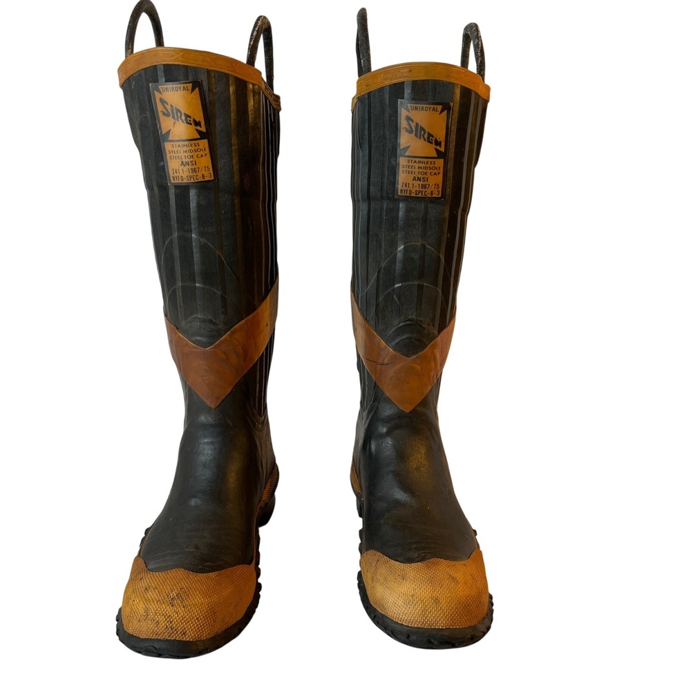 Vintage Uniroyal Siren Firefighter Rubber Boots Steel Toe Steel Shank Mens 10